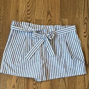 Love Tree Blue and White Striped High Waist Shorts